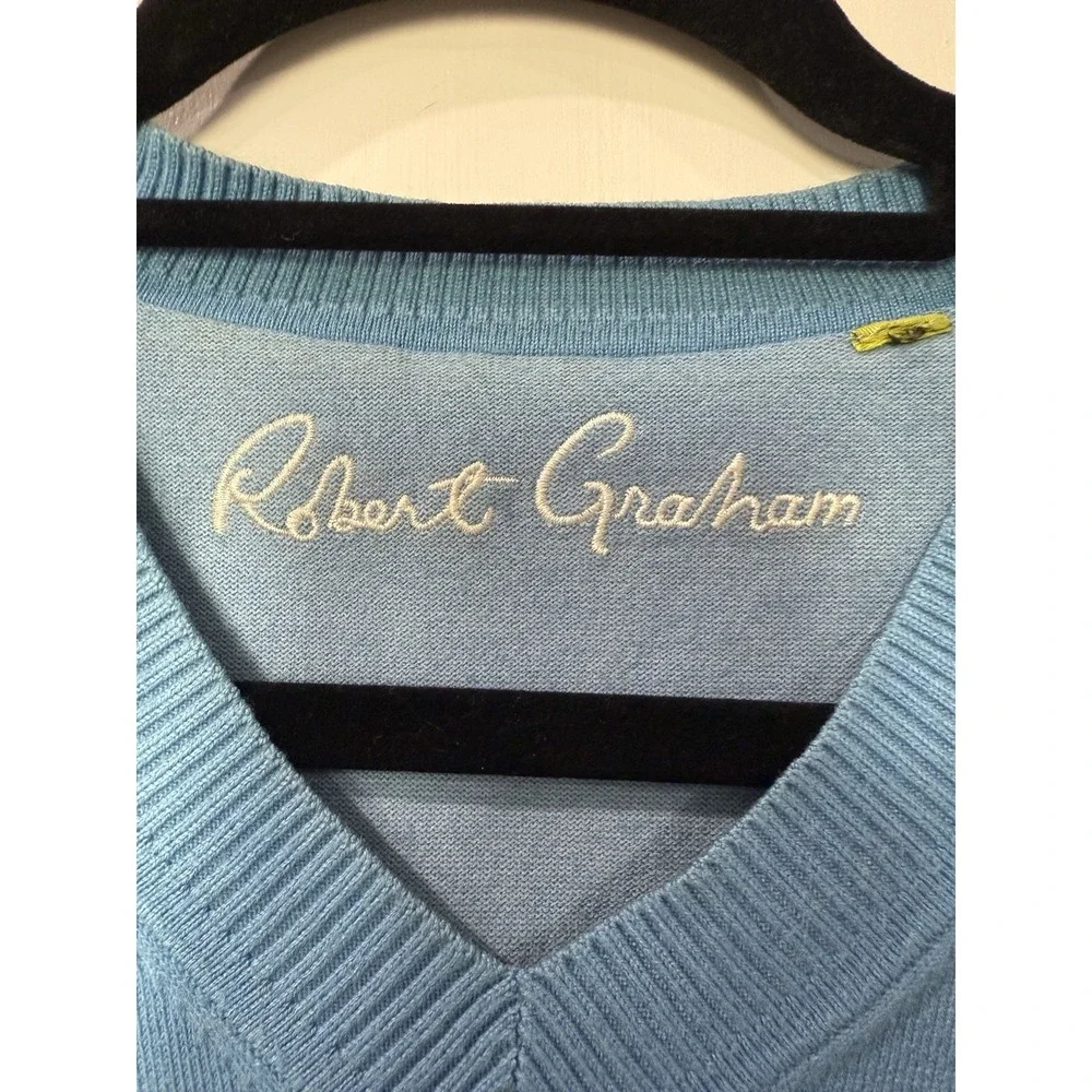 Robert Graham Sweater Men's XL Light Blue Classic Fit Wool V Neck - Picture 3 of 5